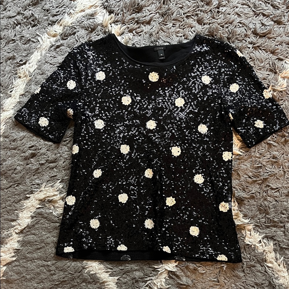 J. Crew black and white polka dot sequin top. Size xs. Pre-owned.